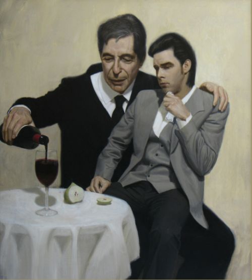 Leonard Cohen consoles Nick Cave Painting by Ben Smith